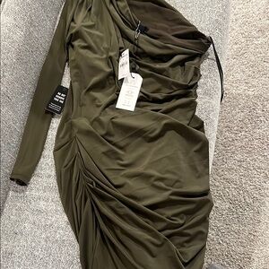 Elegant Olive Green Draped Dress